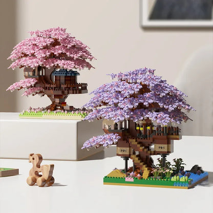 DIY Sakura Tree Building Blocks Set – Cherry Blossom Treehouse Model with LED Lights Romantic Gift Decor