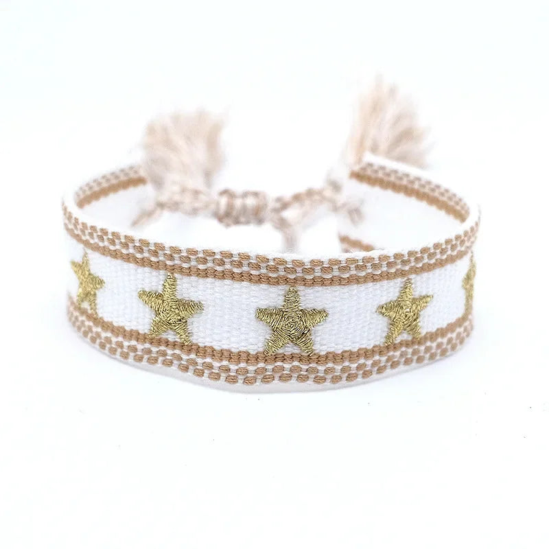 Pulsera de estrella bordada bohemia – Correa de muñeca tejida a mano con borlas para mujer | Regalo de joyería de moda étnica