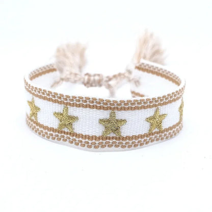 Pulsera de estrella bordada bohemia – Correa de muñeca tejida a mano con borlas para mujer | Regalo de joyería de moda étnica