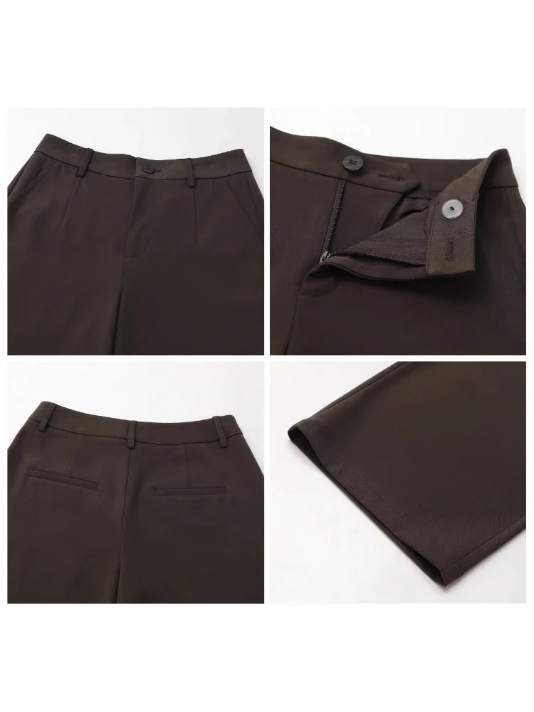 CHIC VEN Women's Solid Trousers – Casual Straight-Leg & Wide-Leg Suit Pants for Spring & Autumn