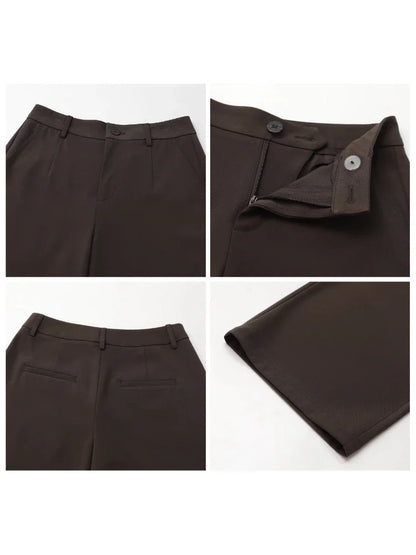 CHIC VEN Women's Solid Trousers – Casual Straight-Leg & Wide-Leg Suit Pants for Spring & Autumn