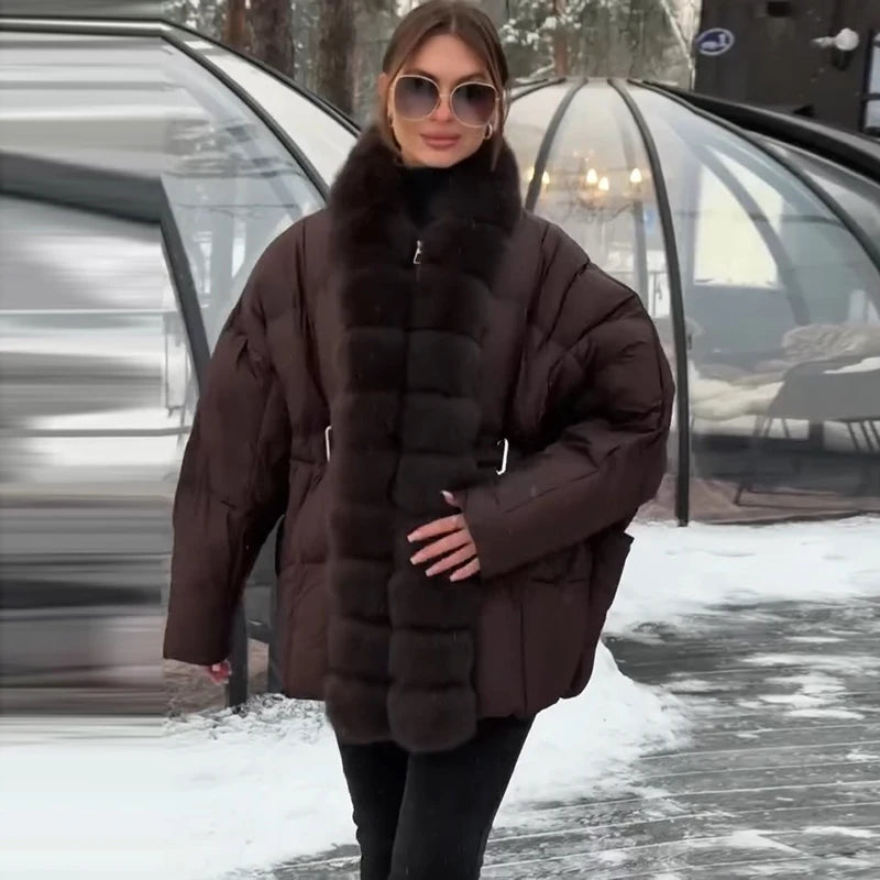 Women's 2026 Hooded Puffer Coat Batwing Sleeve Quilted Winter Jacket with Tie Waist, Warm Loose Fit Casual Streetwear Outerwear