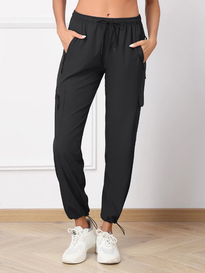 Women's Quick-Dry Hiking Cargo Pants – Water-Resistant Lightweight Trousers with Elastic Waist & Zip Pockets for Travel, Work & Running