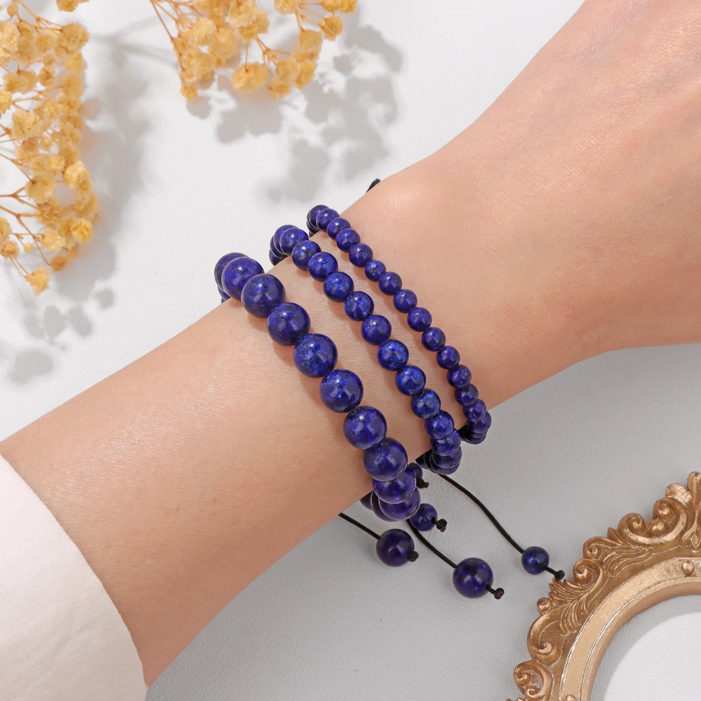 Bracelet perles de tourmaline noire naturelle – Bracelet ajustable tressé en corde avec carte cadeau pour hommes et femmes