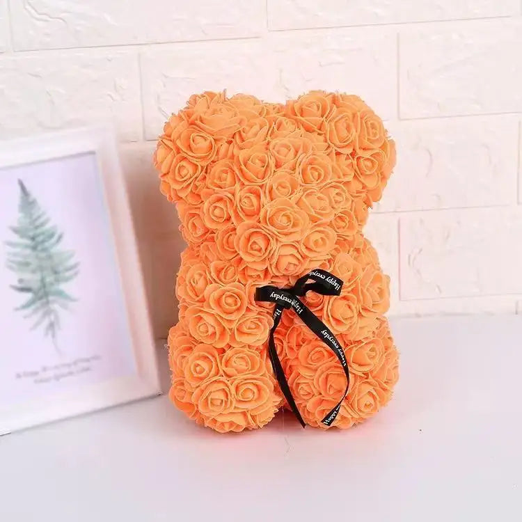 Oso de rosas artificiales de 25 cm con caja de regalo – Regalo romántico para ella en San Valentín, aniversario y boda