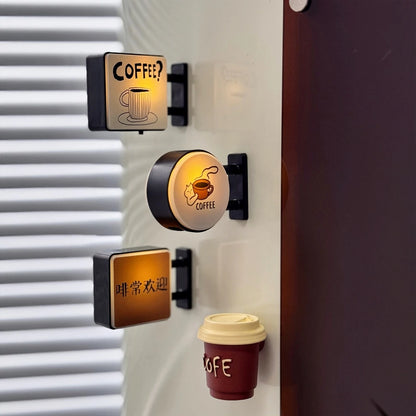 Imán LED retro para nevera con forma de cafetería – Decoración en miniatura iluminada para nevera con diseño de tablero perforado