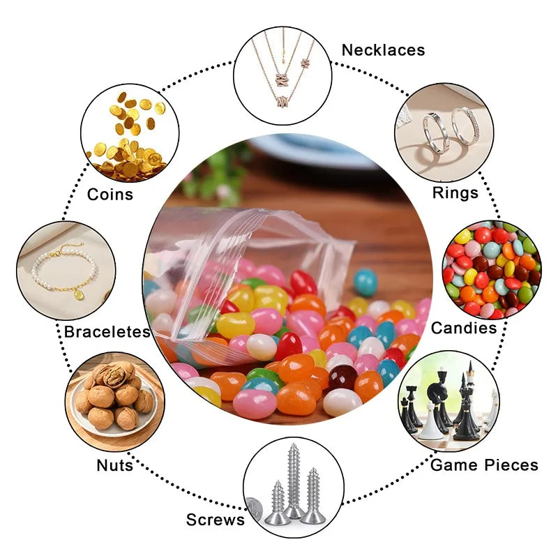 100/200 bolsas transparentes con cierre de cremallera – Bolsas de plástico gruesas resellables para alimentos, joyas, organización de cocina, almacenamiento de artículos pequeños y suministros de embalaje