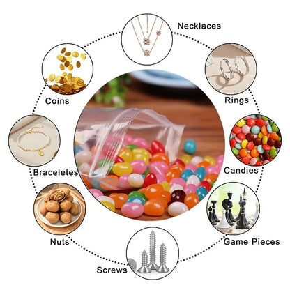 100/200 bolsas transparentes con cierre de cremallera – Bolsas de plástico gruesas resellables para alimentos, joyas, organización de cocina, almacenamiento de artículos pequeños y suministros de embalaje