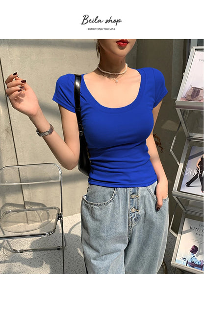 2026 Summer Women’s 100% Cotton Slim T-Shirt Casual Basic O-Neck Solid Korean Style Tee 16 Colors