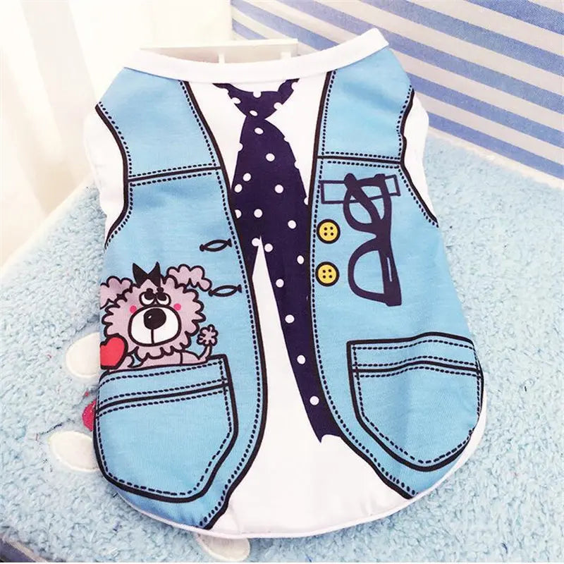 Cute Cartoon Dog Vest – Soft Lightweight Summer T-Shirt for Small Dogs & Puppies, Casual Pet Clothing