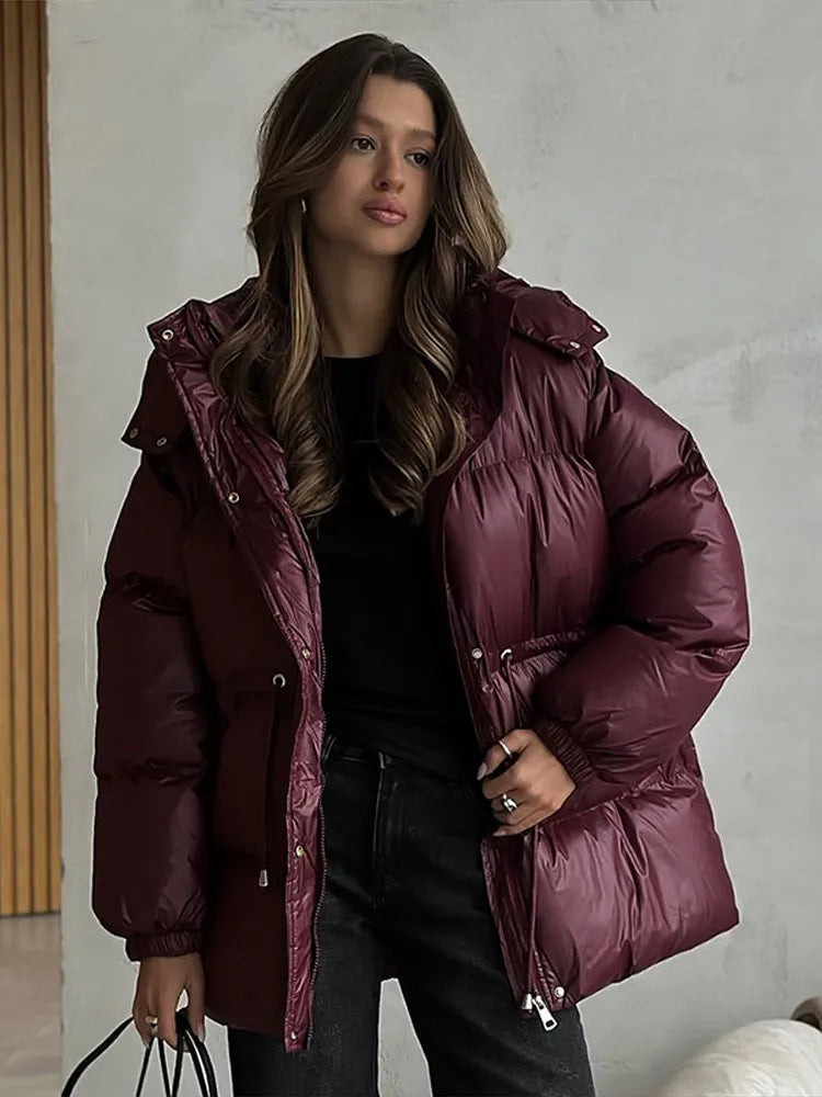 Women's 2026 Winter Puffer Jacket Solid Color Quilted Water-Resistant Coat with Zipper and Drawstring, Loose Fit Warm Casual Outerwear for Fall and Winter