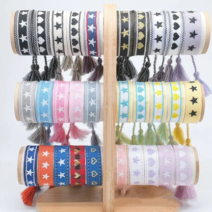 Pulsera de estrella bordada bohemia – Correa de muñeca tejida a mano con borlas para mujer | Regalo de joyería de moda étnica