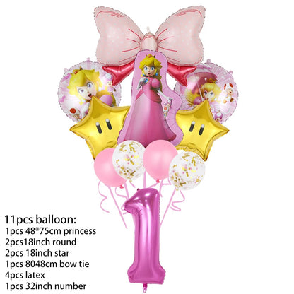 Princess Peach Party Supplies Set – Cartoon Anime-Themed Tableware, Balloons & Decorations for Children's Birthdays & Baby Showers