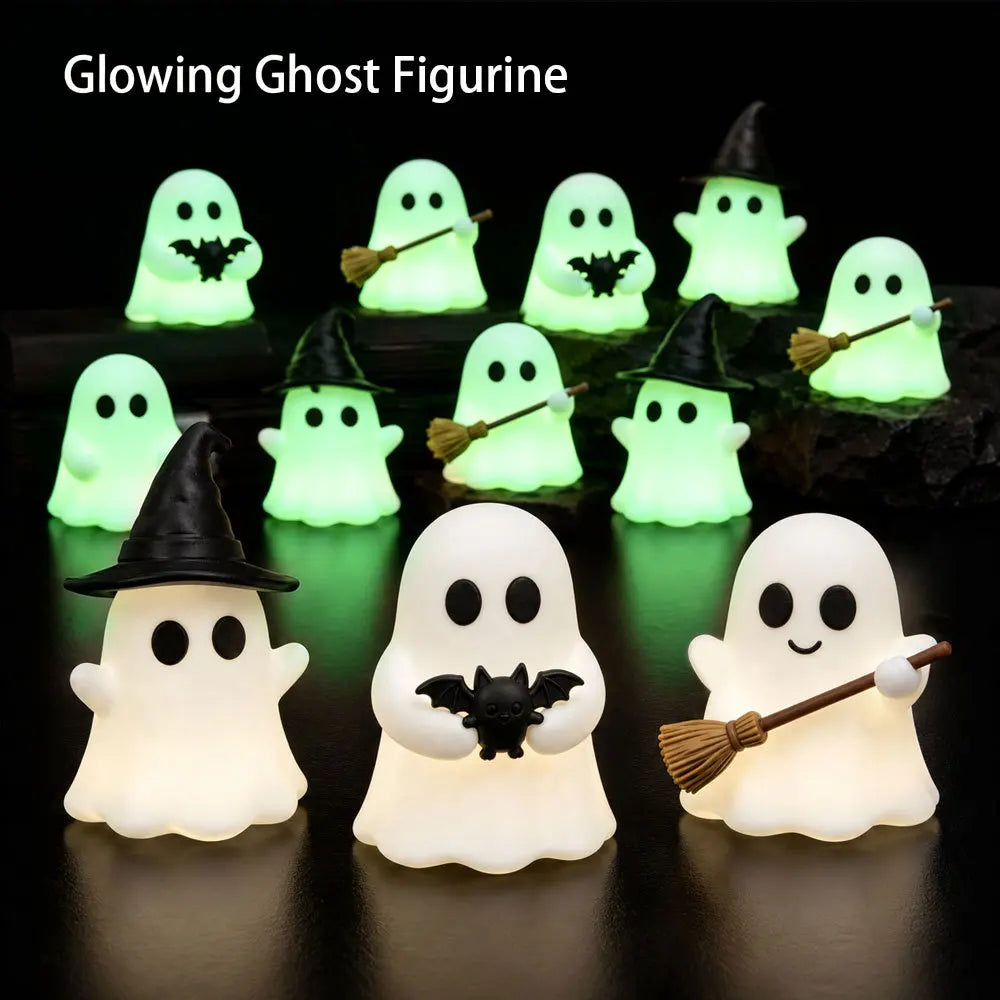 Halloween Luminous Mini Ghost Statue – Cute Glow-in-the-Dark Spooky Ornament for Table Decor, Baking Toppers, Handmade Crafts & Holiday Decorations