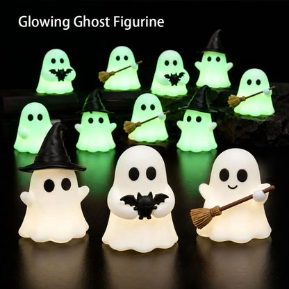 Halloween Luminous Mini Ghost Statue – Cute Glow-in-the-Dark Spooky Ornament for Table Decor, Baking Toppers, Handmade Crafts & Holiday Decorations