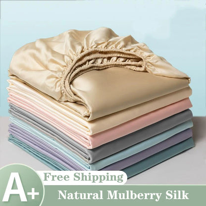Luxury Mulberry Silk Fitted Sheet – Soft Elastic Mattress Cover for Single, Double, Queen & King Beds
