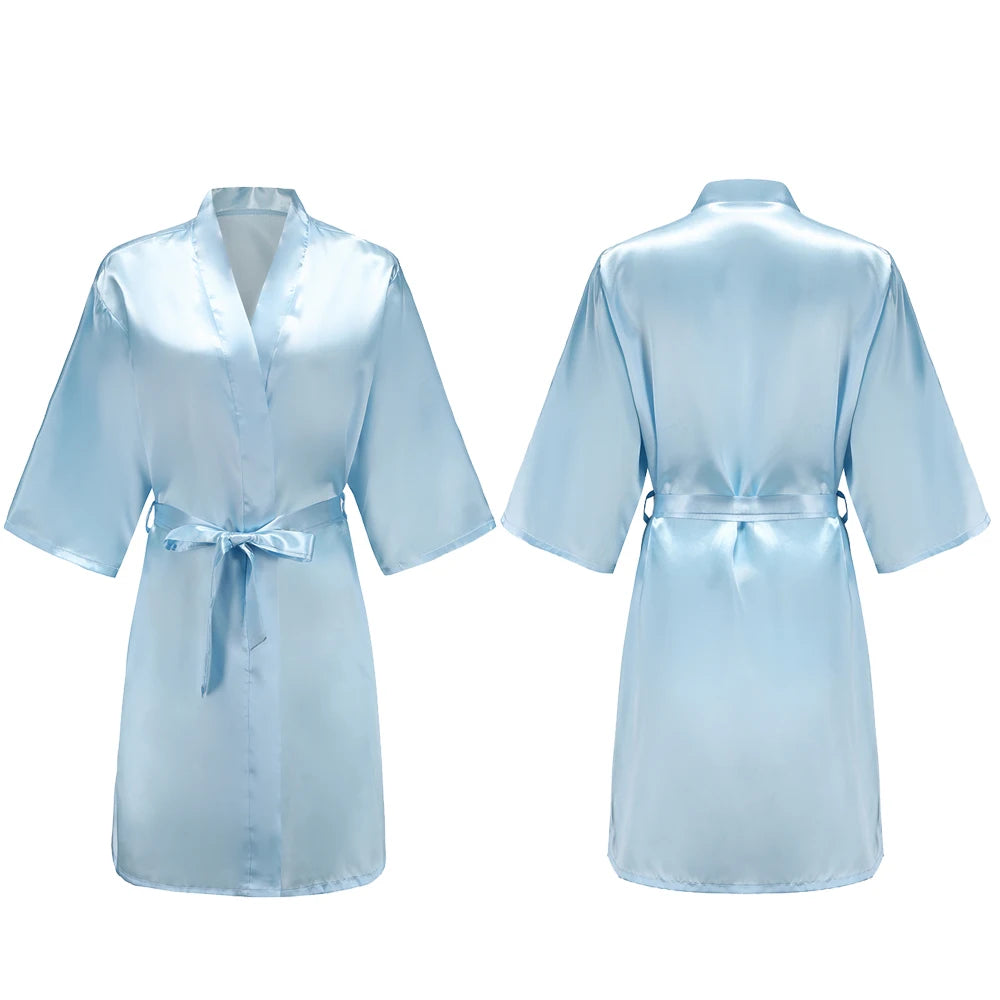Bata de satén para mujer – Batín sedoso corto para dama de honor para la novia y fiesta de bodas | Kimono elegante para dormir