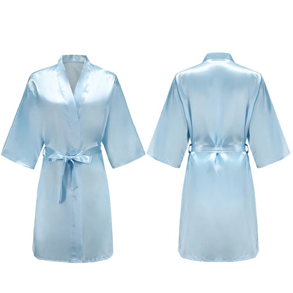 Bata de satén para mujer – Batín sedoso corto para dama de honor para la novia y fiesta de bodas | Kimono elegante para dormir