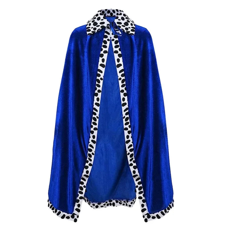 King Prince Costume Cloak with Crown – Red, Blue & Purple Velvet Cape Robe for Adults & Kids, Cosplay, Birthday Party & Dress-Up Accessory