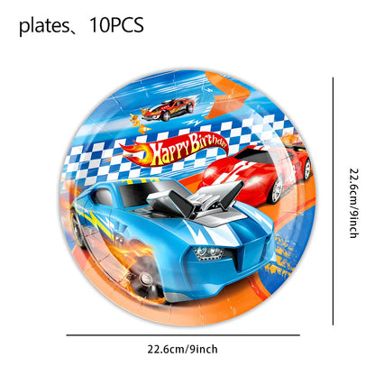 Happy Wheels Racing Party Tableware Set – Racing-Themed Paper Cups, Plates & Banner Decorations with Party Favors for Boys' Birthdays