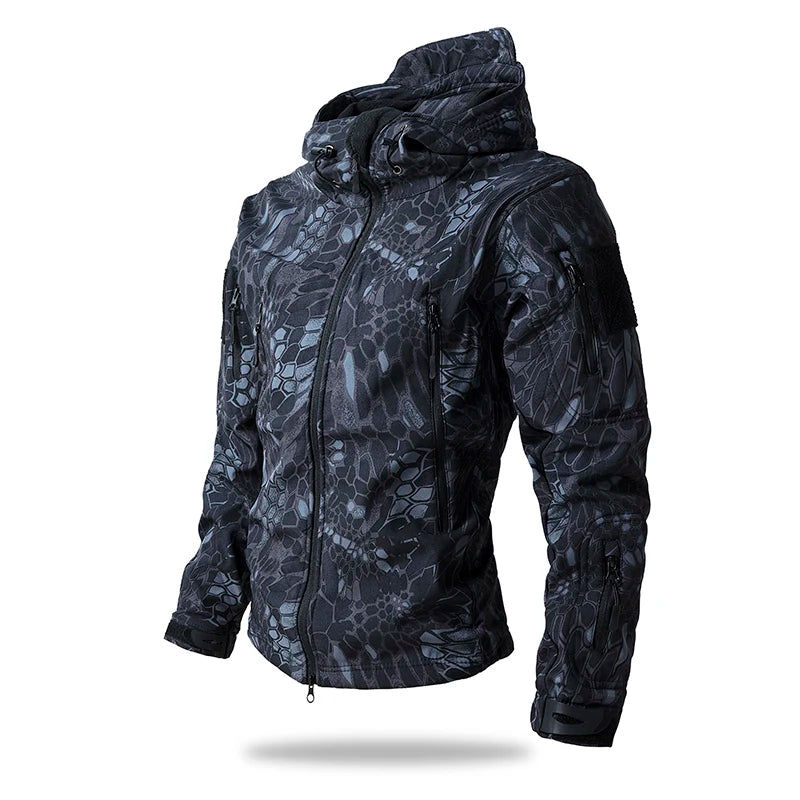 Lurker Men’s Soft Shell Tactical Jacket – Waterproof Fleece-Lined Hooded Coat, Camouflage Outdoor Outerwear for Autumn & Hunting