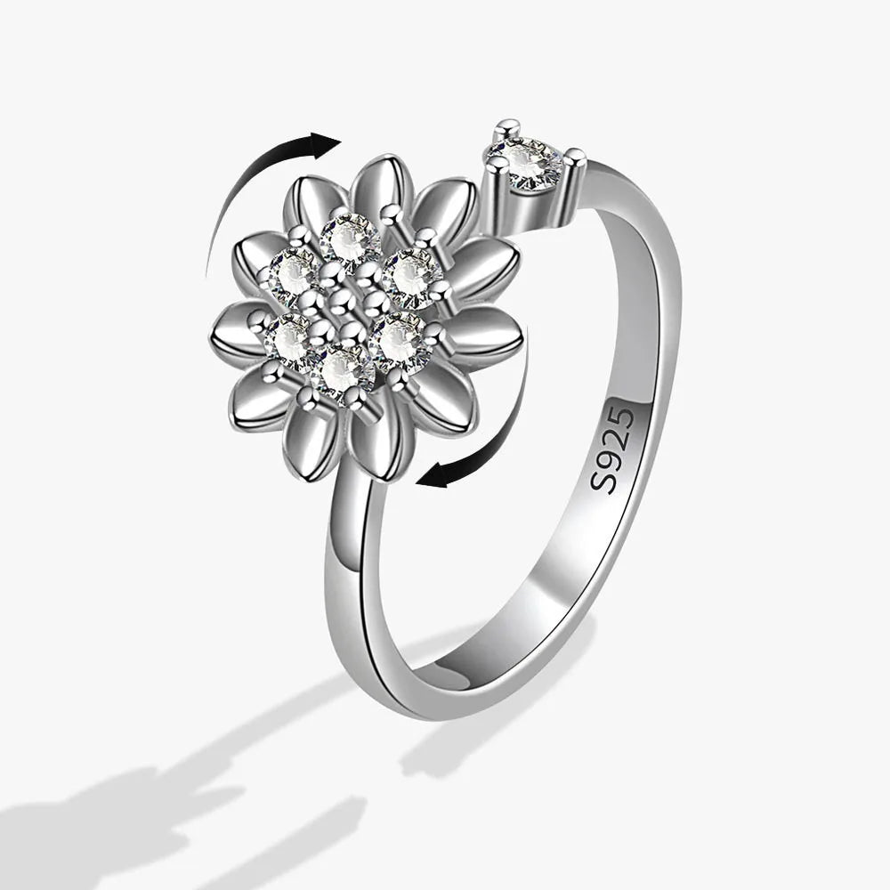 Anillo giratorio antiestrés de mariposa y flor con diamantes de imitación – Anillo giratorio antiansiedad para mujer | Joyería ajustable para aliviar el estrés
