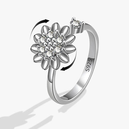 Anillo giratorio antiestrés de mariposa y flor con diamantes de imitación – Anillo giratorio antiansiedad para mujer | Joyería ajustable para aliviar el estrés