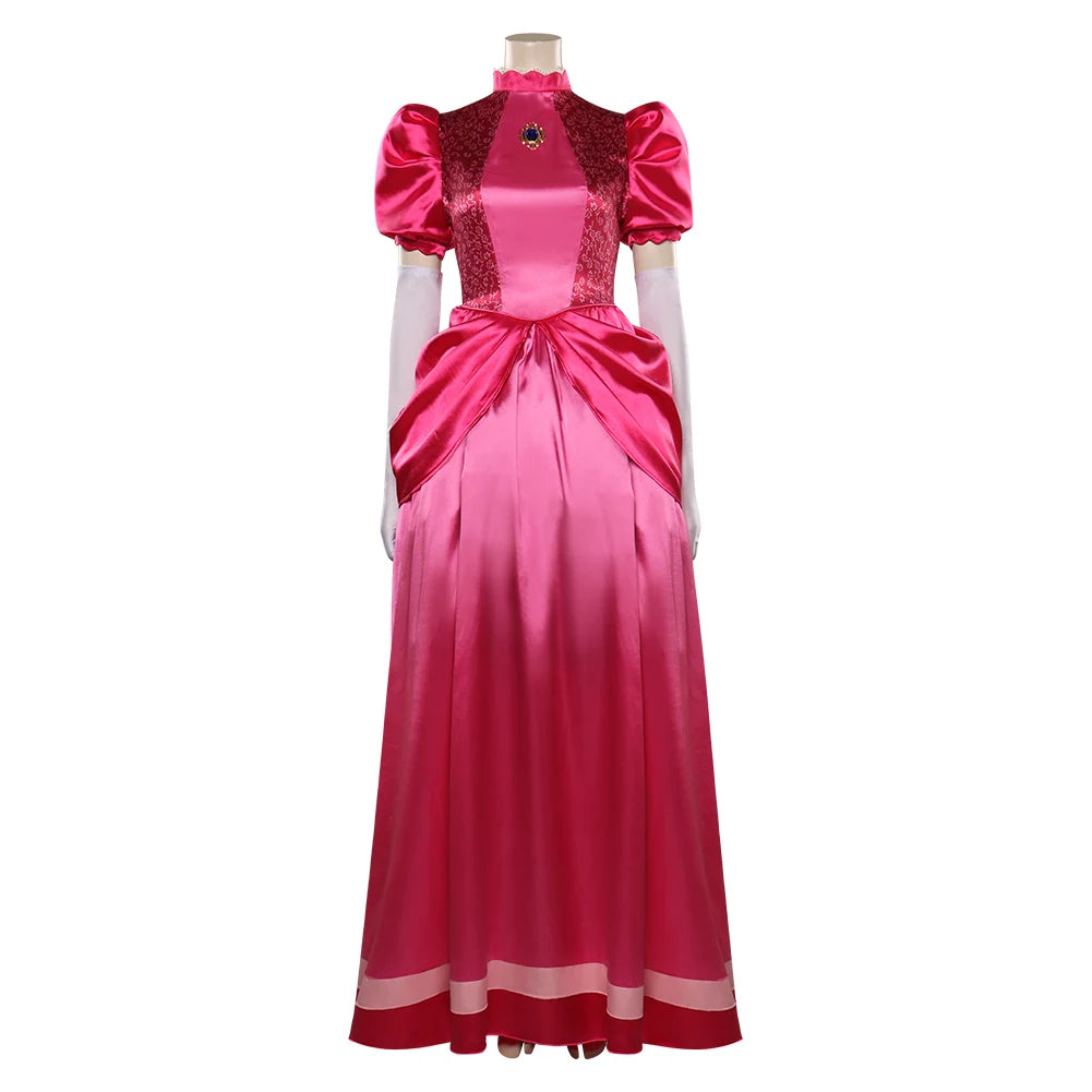 Princess Peach Cosplay Costume – Pink Fantasy Dress Set with Crown (Adult Women Halloween/Carnival Party Outfit, Includes Swimsuit Style Disguise)