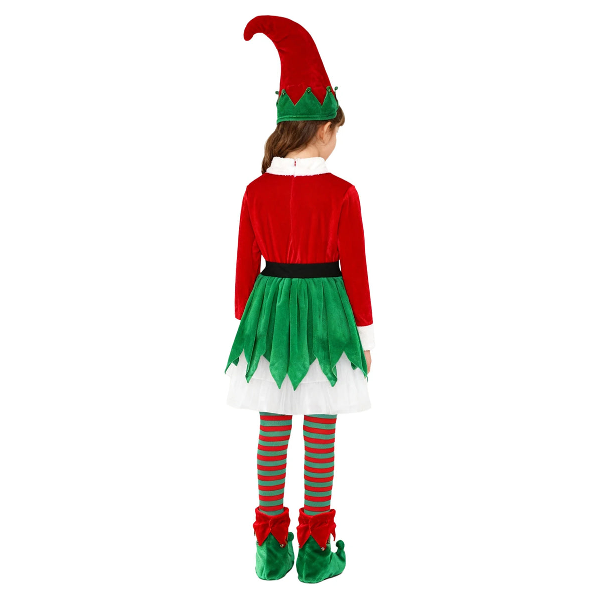 Kids Girls Christmas Elf Costume Set, Santa Claus Holiday Outfit with Accessories, Festive Xmas Dress-Up Costume for Christmas Parties, New Year Celebrations, School Events and Holiday Cosplay