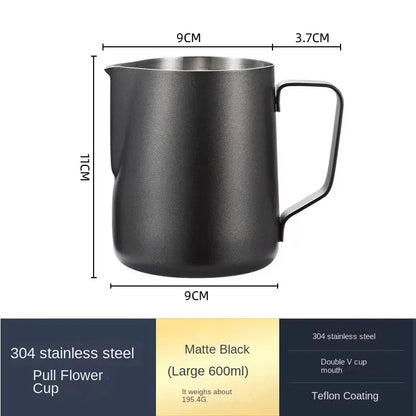 Jarra para espumar leche de acero inoxidable de 350 ml/600 ml con escala medidora – Jarra profesional de barista para hacer espuma de latte y café