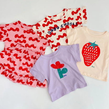 Camiseta de algodón con dibujos animados para niños 2025 – Top de manga corta estilo coreano de primavera-verano para bebés niños y niñas, ropa exterior informal para uso diario.