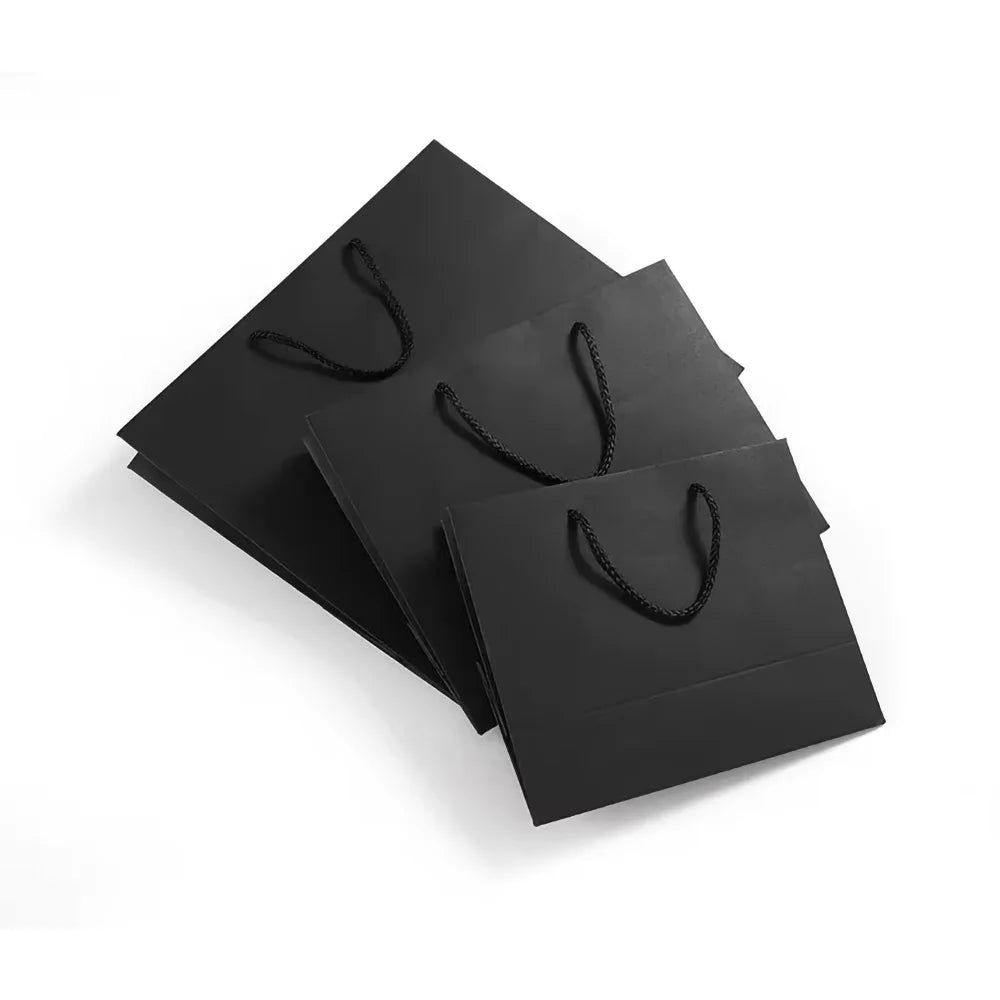 Premium Black Kraft Paper Gift Bag – Reusable Shopping & Gift Packaging for Weddings, Christmas, Parties, Cookies, Candy, Clothing & Special Occasions