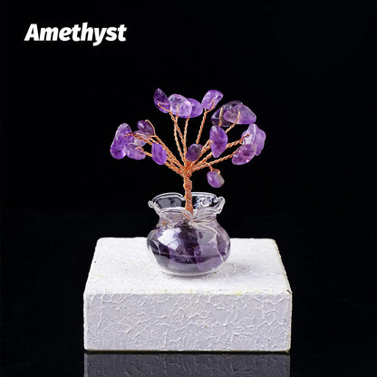 Arbre à vœux en cristal naturel – Arbre à vœux bonsaï en cristal Feng Shui de guérison Reiki pour la décoration de la maison, du bureau et de la table