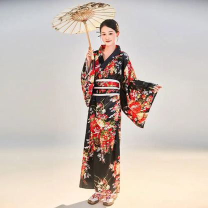 Japanese Kimono Cosplay Costume – Floral Sakura Printed Dress, Traditional Asian Style Kimono Outfit for Women Halloween & Party Wear