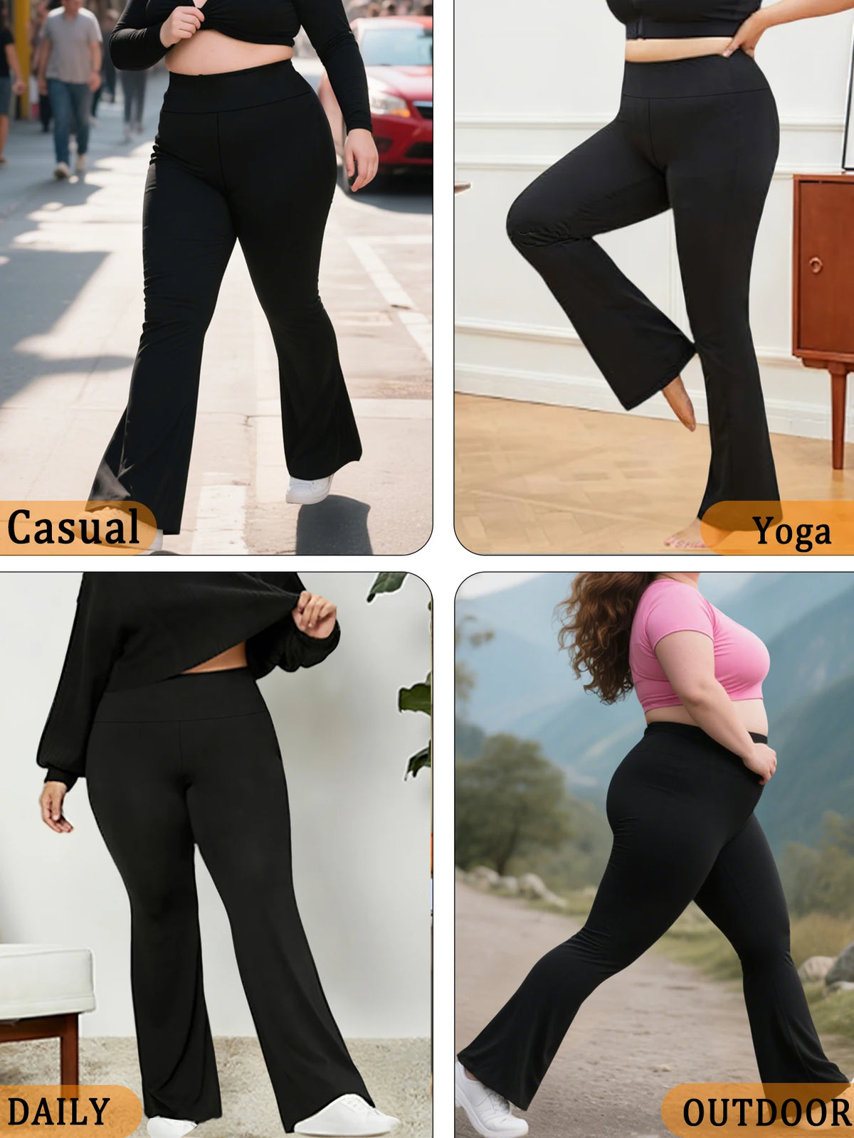 Plus Size Women's High-Rise Flared Leggings – Comfortable Yoga & Workout Pants with Supportive High Waist and Stylish Bell-Bottom Design