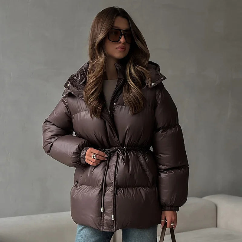 Women's 2026 Winter Puffer Jacket Solid Color Quilted Water-Resistant Coat with Zipper and Drawstring, Loose Fit Warm Casual Outerwear for Fall and Winter