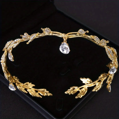 Corona de hada verde esmeralda vintage con hojas de cristal – Tocado de elfo de bronce para cosplay y disfraz de mujer