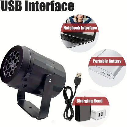 LED Snowflake Christmas Projector Light – USB-Powered Rotating Snowflake Pattern Lamp for Festive Holiday Home Decorations
