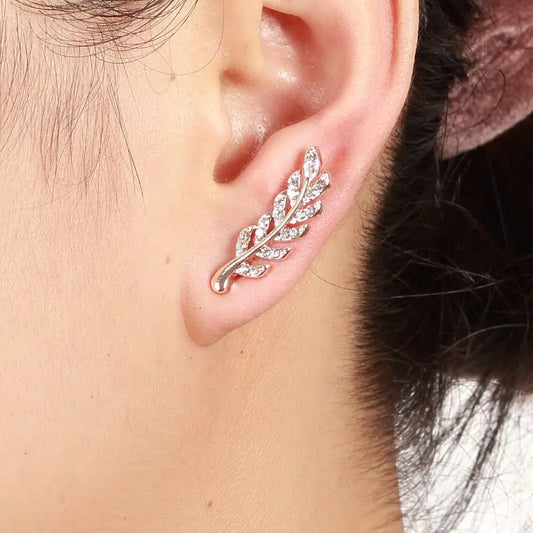 Women’s Hollow Out Leaf Earrings Vintage Crystal Wheat Stud Unique Silver Gold Color Jewelry Gift