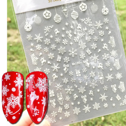 3D Christmas Nail Art Stickers – Snowflake & Winter Tree Nail Decals for Nail Tips Decoration