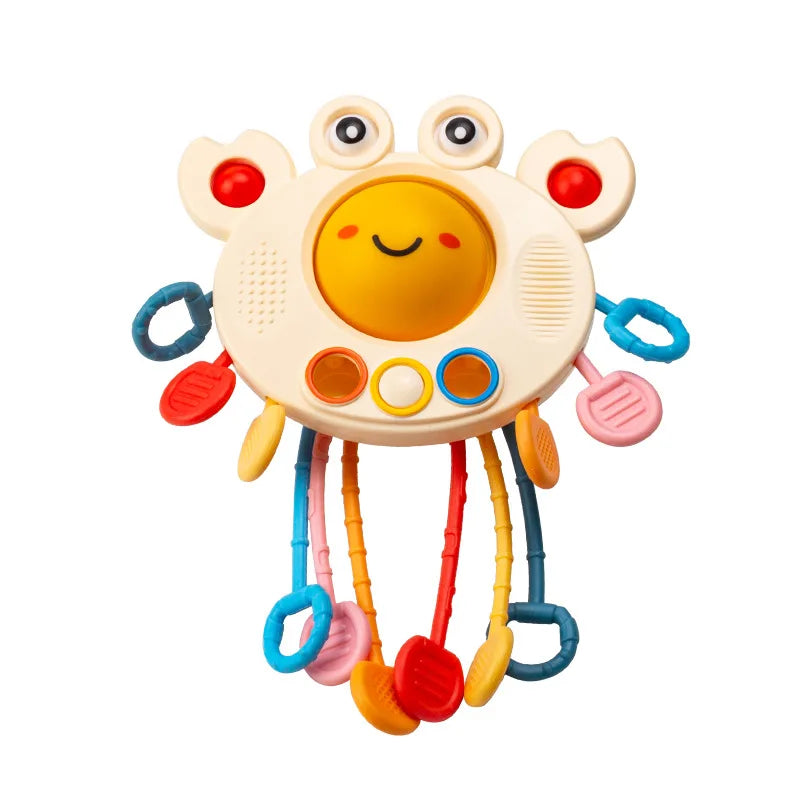 Juguete Sensorial de Silicona Montessori con Cuerda para Bebés – Mordedor Sonajero para Bebés de 6 a 12 Meses