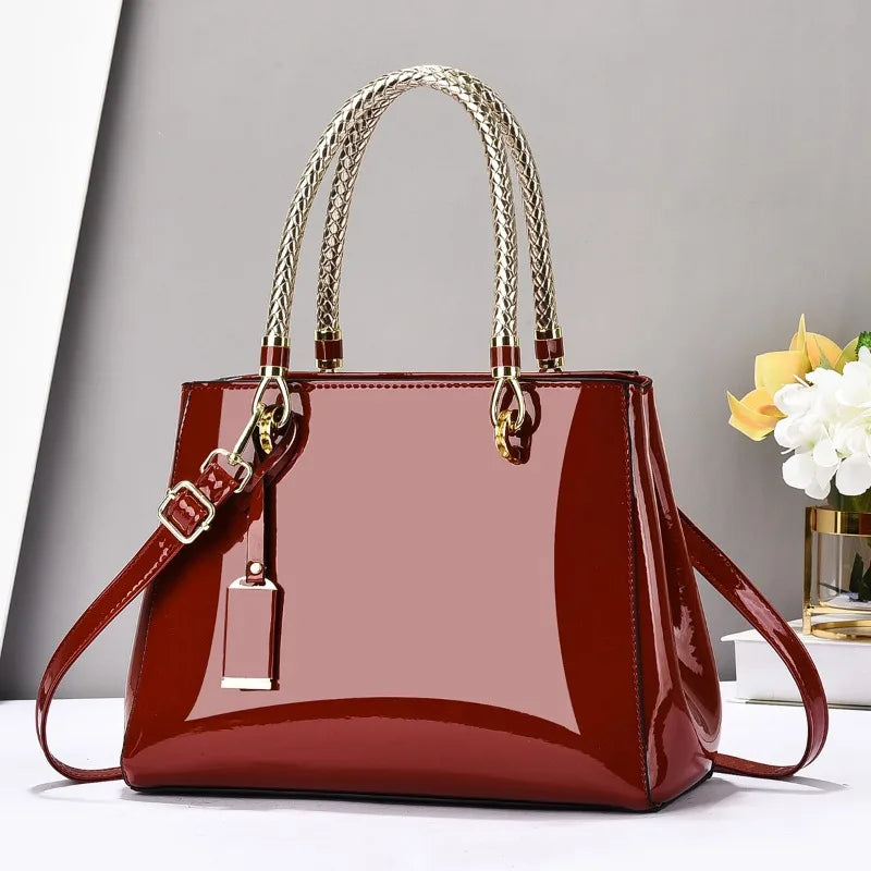 Women's 2025 Light Luxury Lacquer Leather Handbag – Large-Capacity Casual Shoulder & Crossbody Bag with Glossy Finish, Stylish Everyday Purse