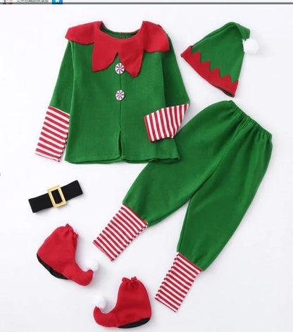 Kids Christmas Santa Claus and Green Elf Costume Set, Boys and Girls Holiday Cosplay Outfit, Festive Fancy Dress for Christmas Parties, Family Carnivals, Halloween Events and Seasonal Celebrations