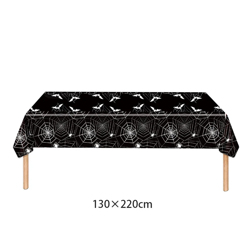 Halloween Tablecloth, Haunted House Pumpkin and Spider Web Table Cover, Spooky Dining Table Decor, Halloween Party Supplies, Indoor Home Kitchen Decoration