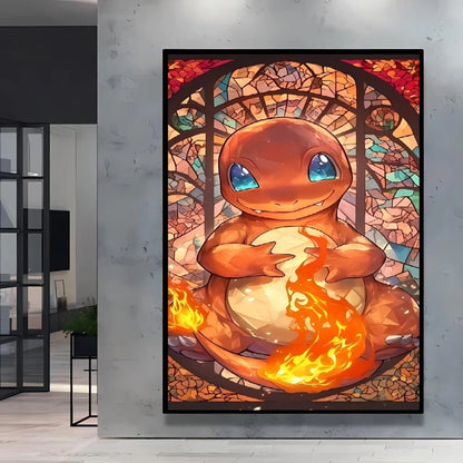 Pokémon Bulbasaur & Pikachu Canvas Wall Art – Bright Garden Themed Cartoon Home Living Room Decor
