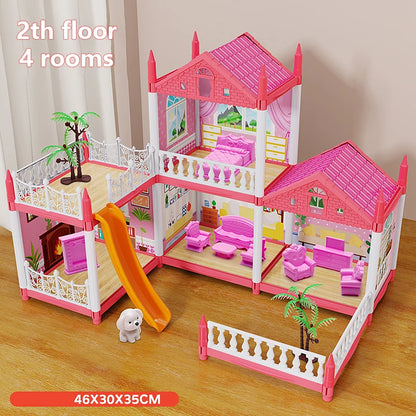 3D DIY Mini Princess Castle Villa Assembly Toy House with LED Lights – Creative Doll House Accessories Set, Girl Birthday Gift