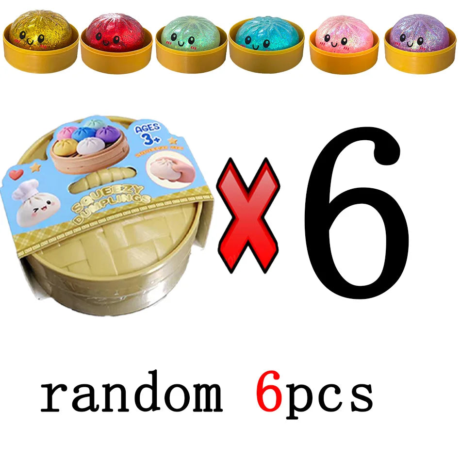 1–12PCS Glitter Dumpling Squishy with Box – Sensory Squeeze Stress Relief Fidget Toy, Glitter Dumplings Set