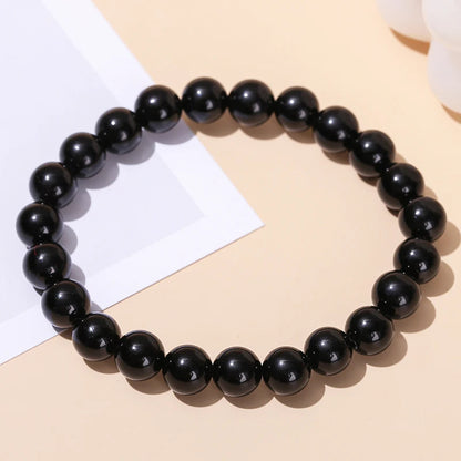 Pulsera de piedra obsidiana negra natural – Joyería ajustable de cuentas de cristal para hombres y mujeres, regalo de moda y accesorio de estilo energético
