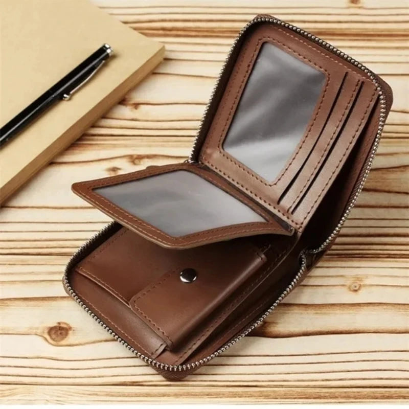 Cartera de cuero WEIXIE RFID con cremallera para monedas y tarjetero compacto
