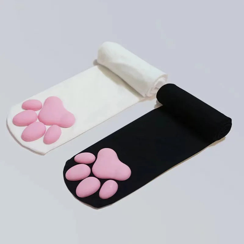 Calcetines altos de punto hasta el muslo con patas de gato para mujer, encantadores y cómodos, por encima de la rodilla para cosplay, festivales, uso diario